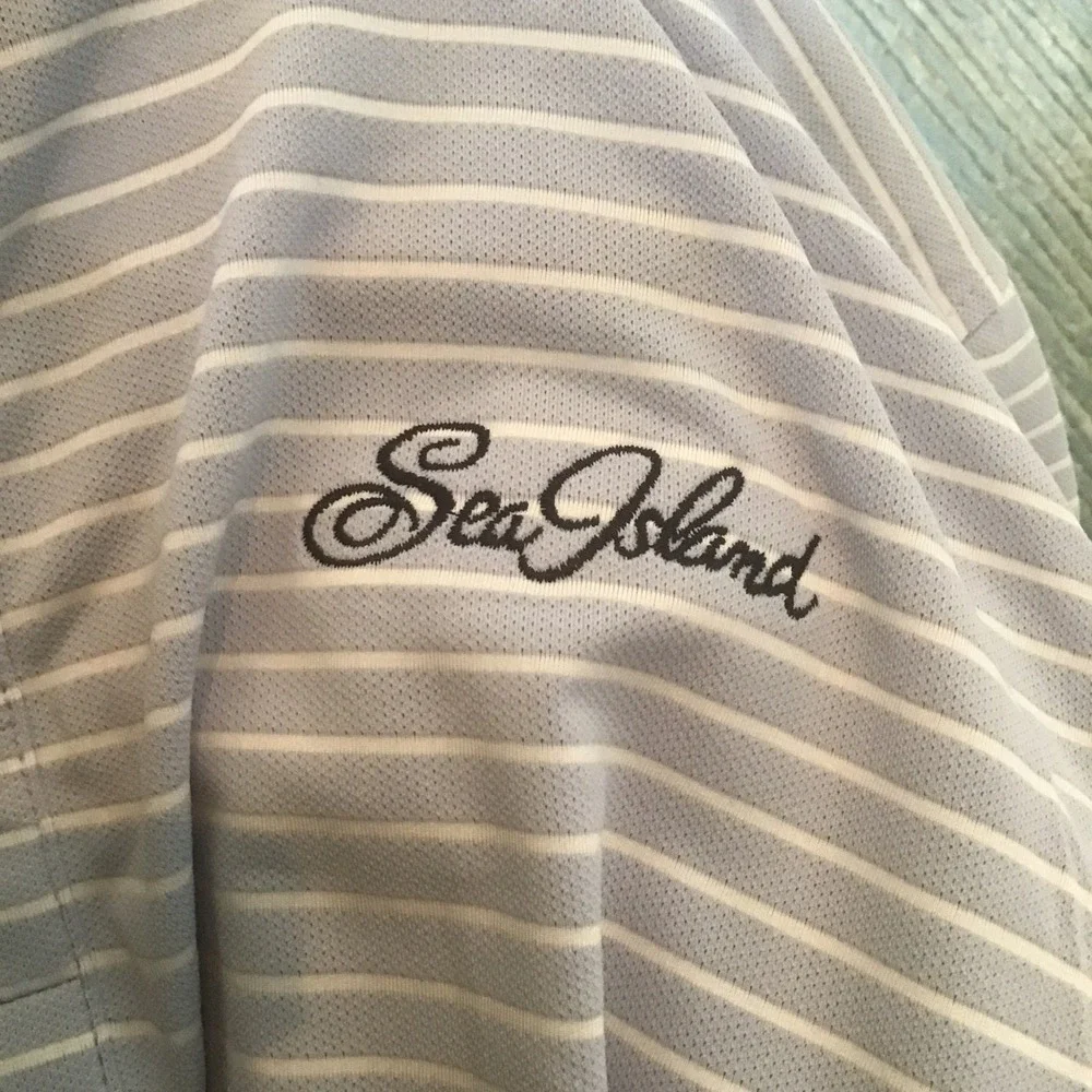 G/FORE Mens Sea Island Golf Performance Polo Shirt Blue White Striped L AS IS